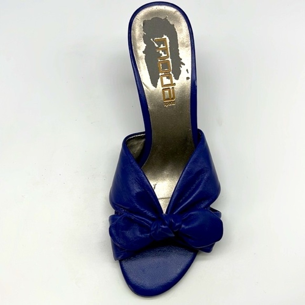 Moda - Bold Blue Leather Knotted Open Toe Heels Size 7 - Picture 10 of 14
